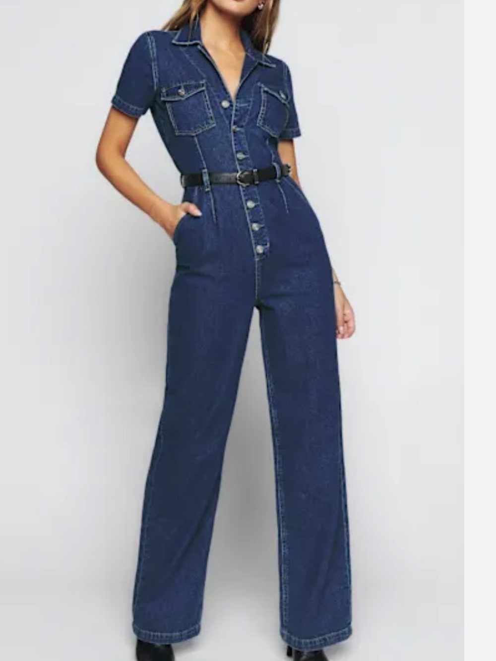 REFORMATION denim short sleeve jumpsuit NWT sz6 - Picture 3 of 6